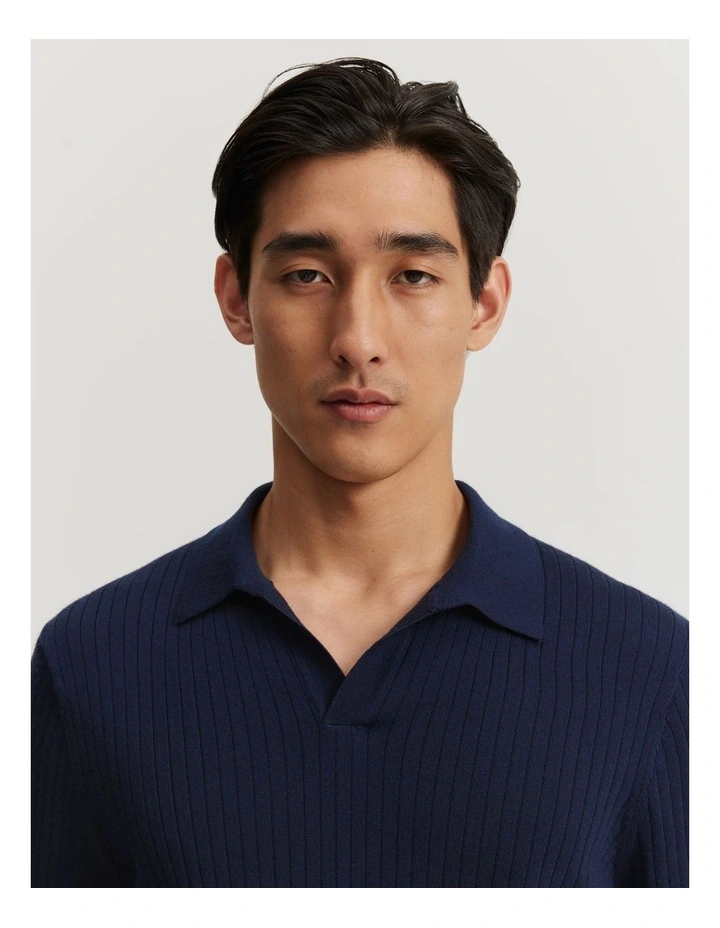 Merino Rib Trophy Polo in Navy