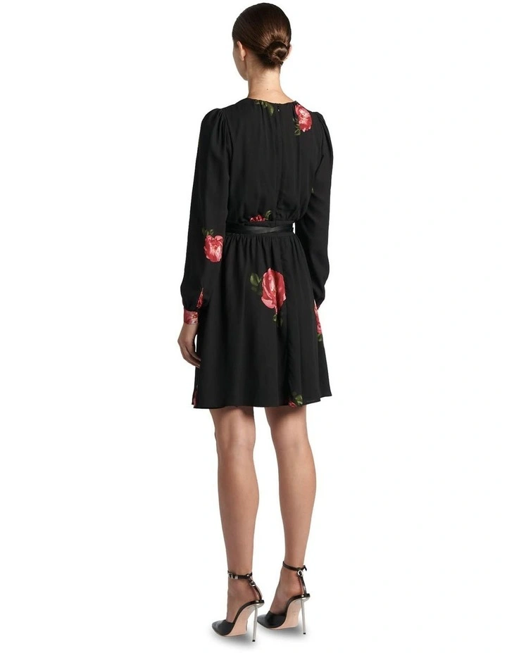 Rose Long Sleeve Mini Dress in Black