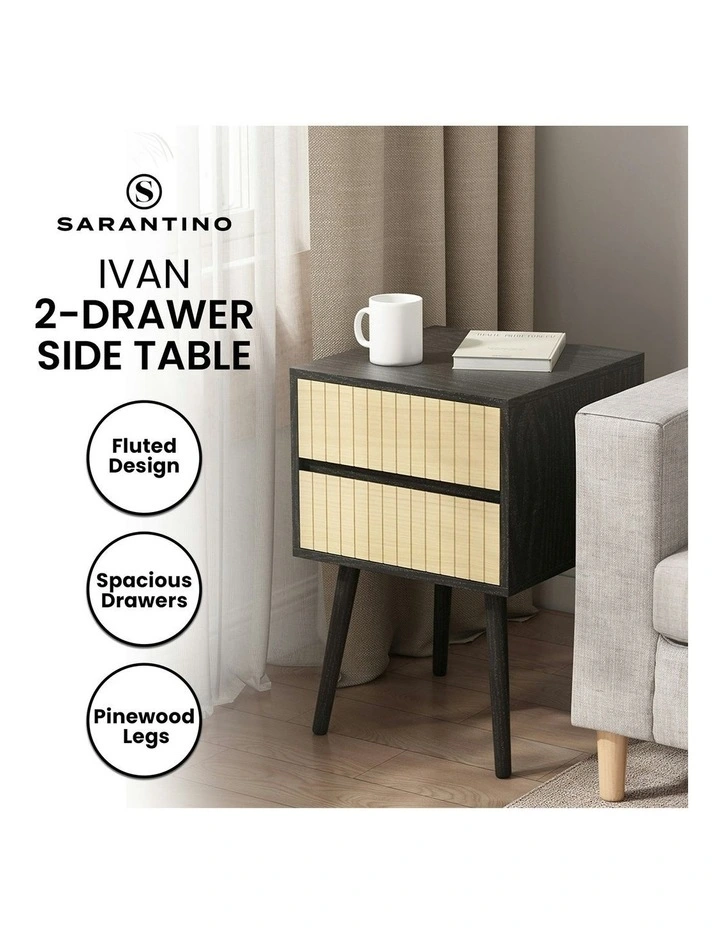 Ivan Bedside Table Night Stand in Black/Natural