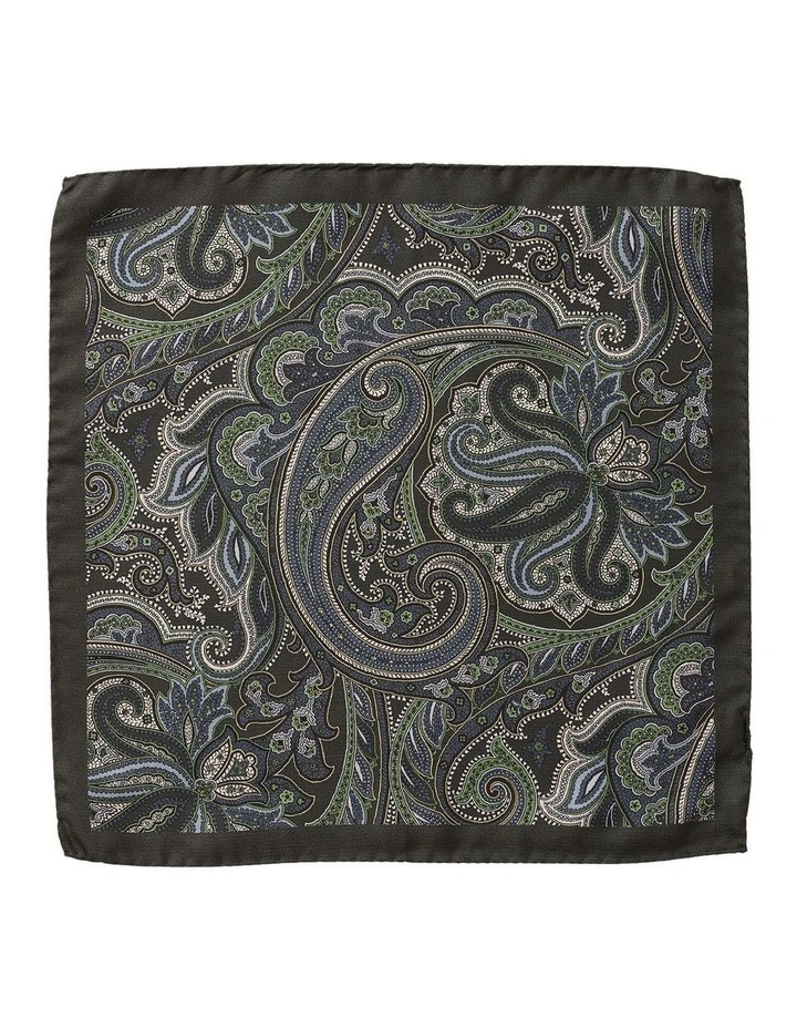 Bold Paisley Silk Pocket Square in Olive