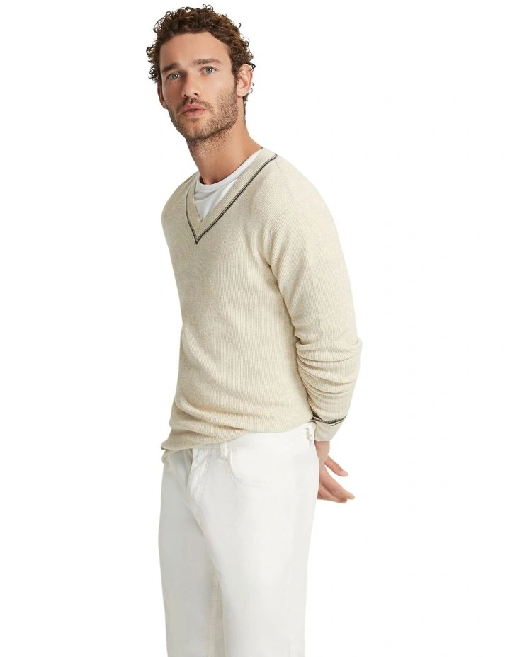 Bruno Cashmere Blend V Neck Top in Natural