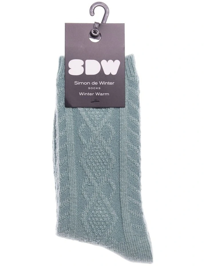 Winter Warm Textured Diamonds Crew Socks in Mineral Blue