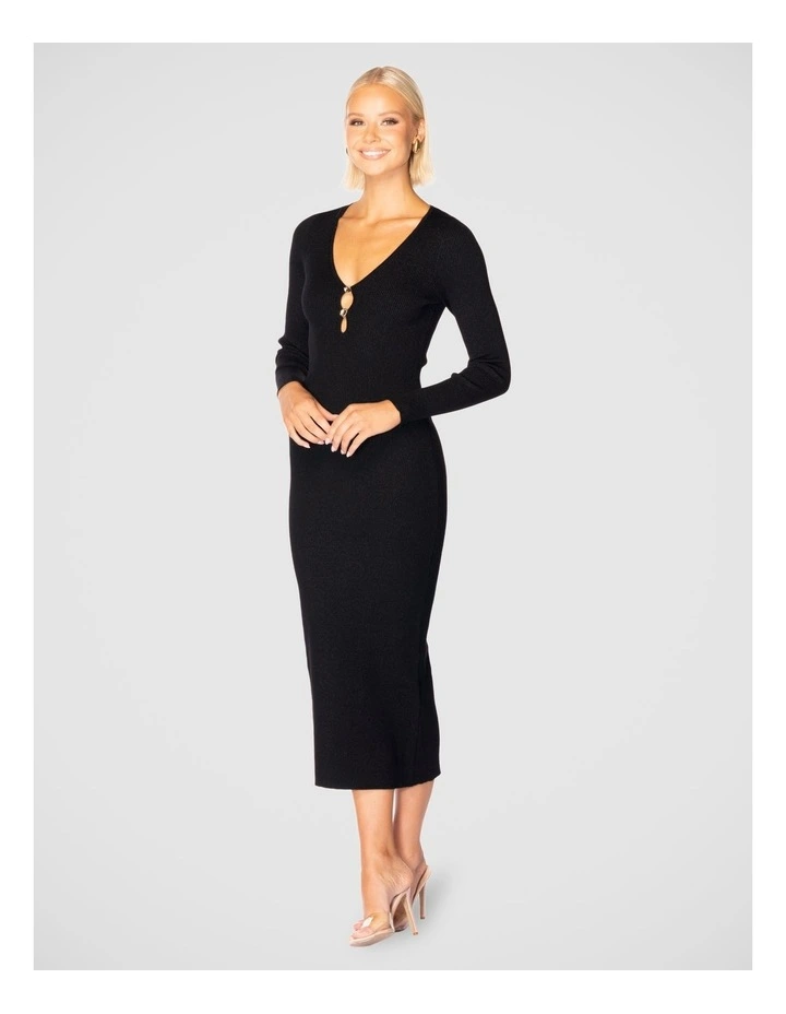 Madilyn V-Neck Knit Dress in Black