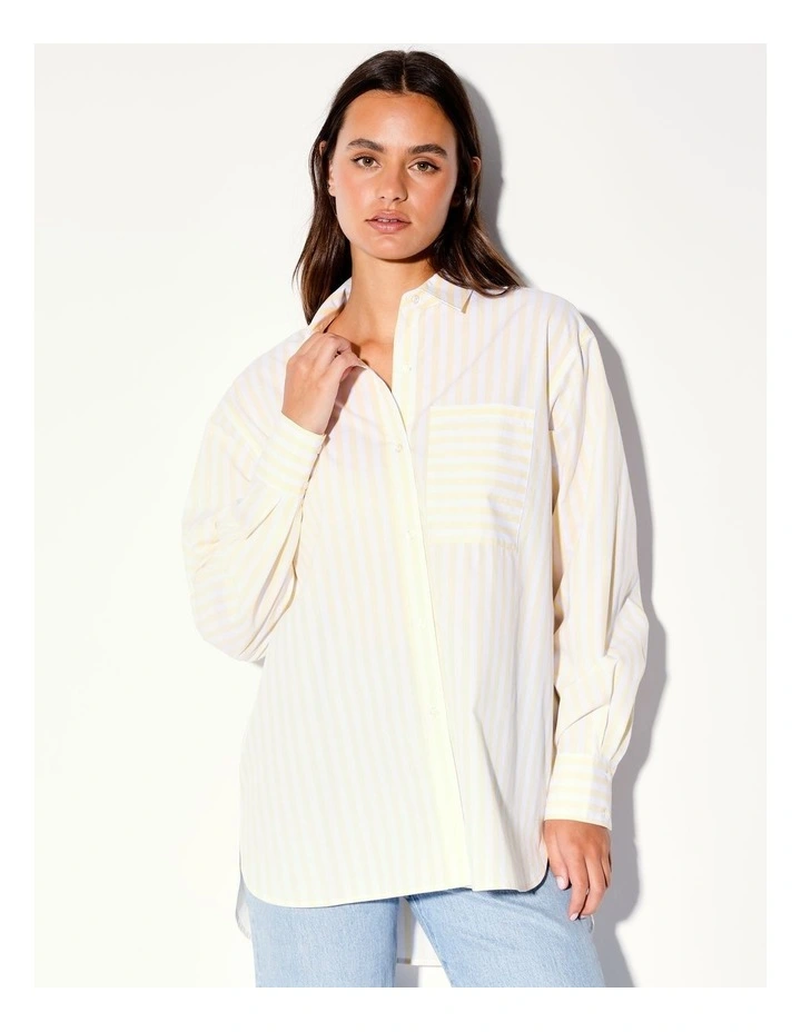 Organic Cotton Blend Striped Boyfriend Shirt in Butter/White Stripe