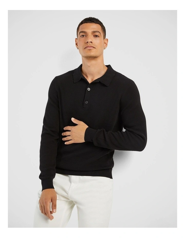 Felix Knit Polo Jumper in Black