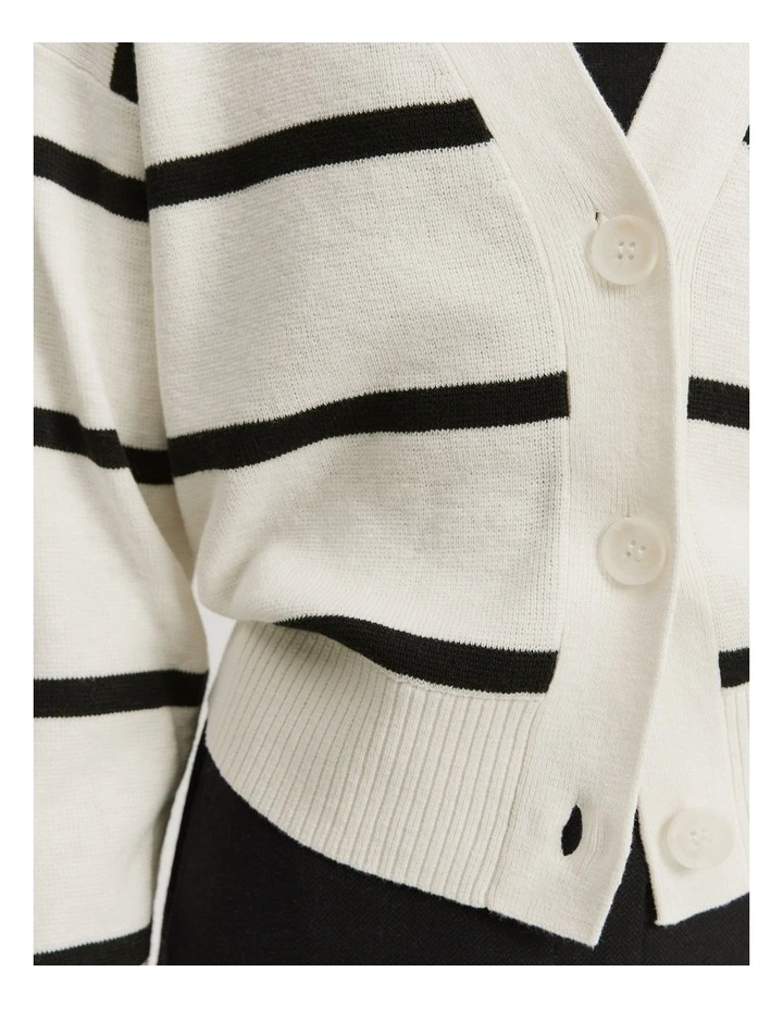 Organically Grown Cotton Linen Blend Stripe Cardigan in Black Stripe
