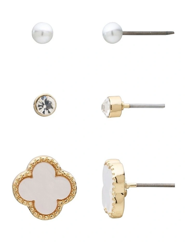 Stud And Clover Earring Pack in Gold