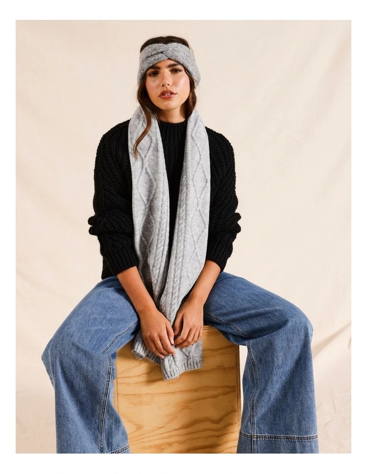 Twist Knit Headband in Grey