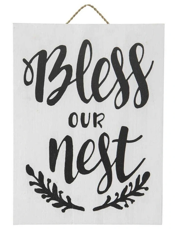 Wooden Bless Our Nest Sign Wall Art in Multi