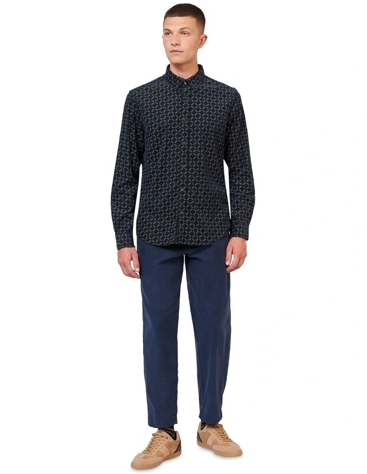 Geo Printed Corduroy Long Sleeve Shirt in Blue