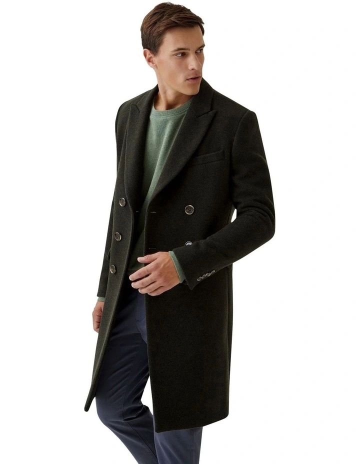 Atticus Wool Rich Twill Coat in Dark Olive