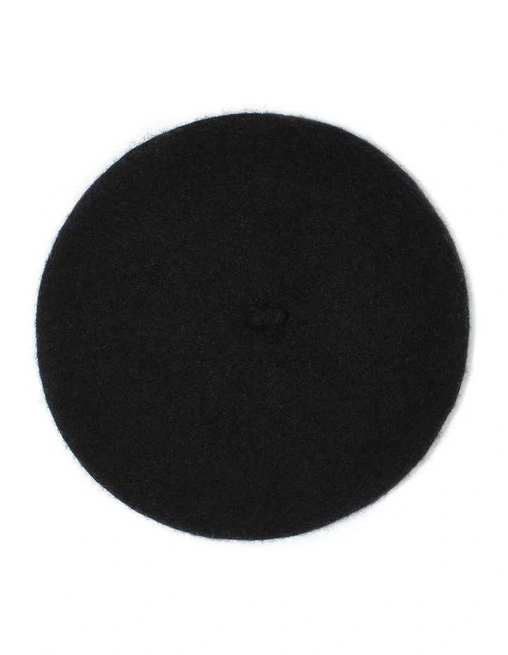 Lisa Wool Blend Beret in Black