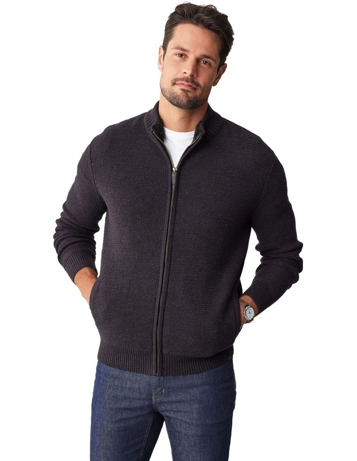 Zip Through Cardigan in Charcoal