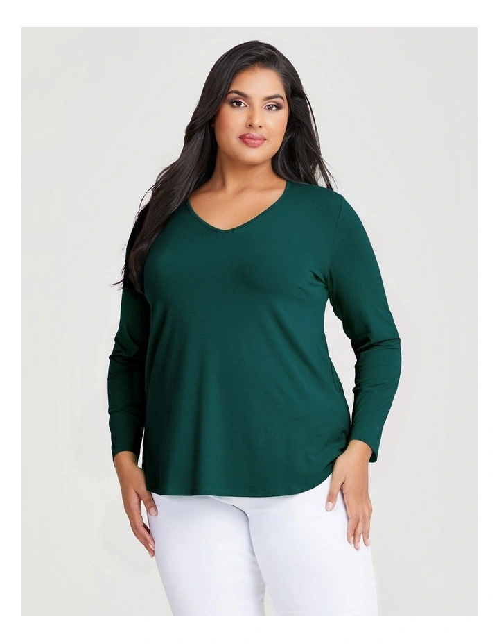 Natural Long Sleeve Everyday T-shirt in Eden Green