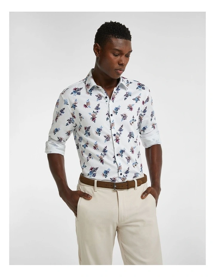 Salvador Slim Floral Shirt in White