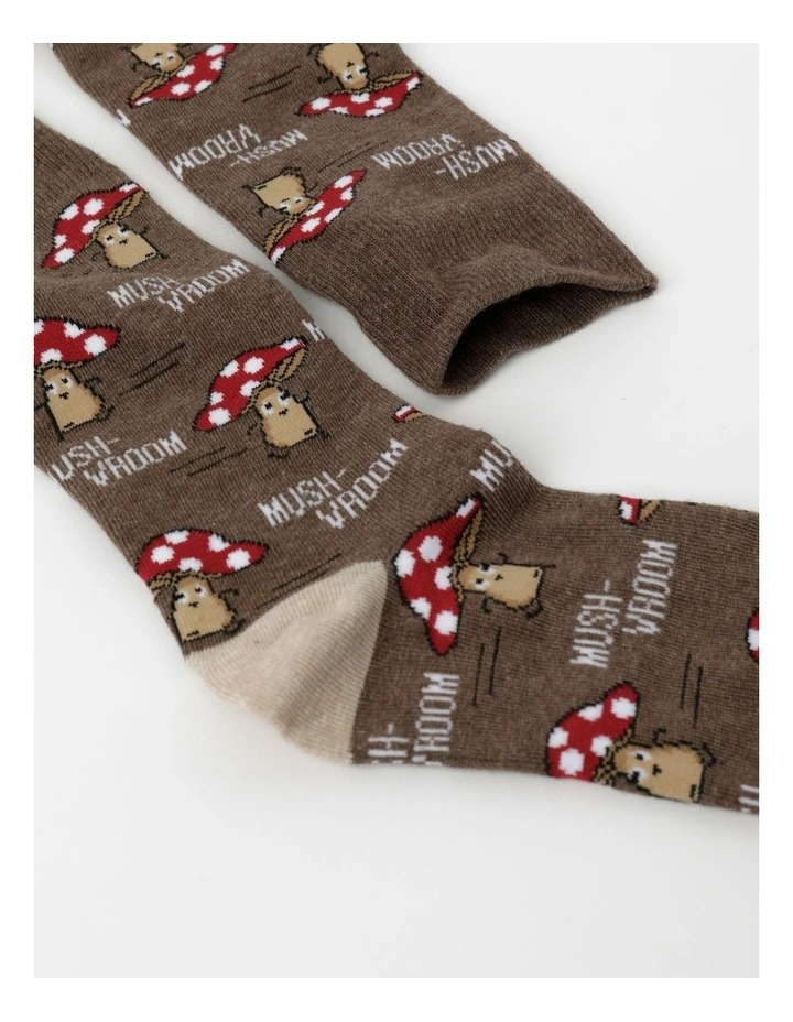 Mush-Vroom Socks in Ash Brown Marle