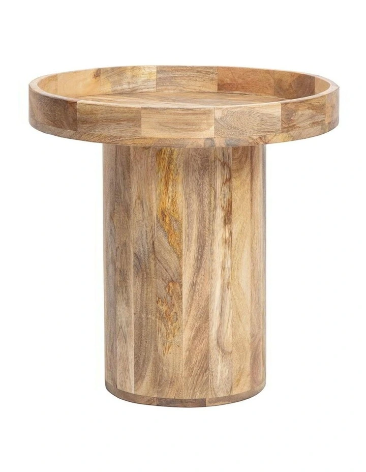 Wooden Round Tall Side Table with Protective Edges in Brown