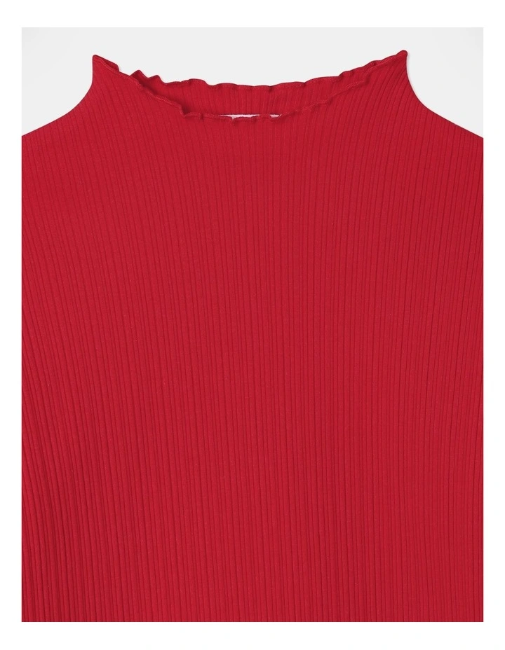 Long Sleeve Funnel Neck Top in Red