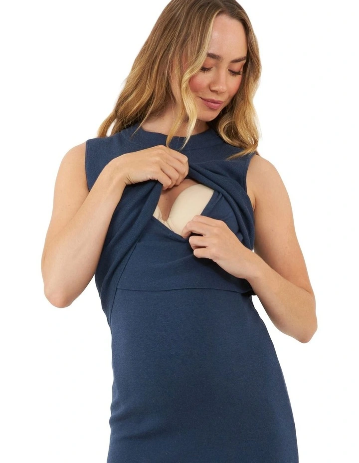 Layered Knit Nursing Dress in Ink