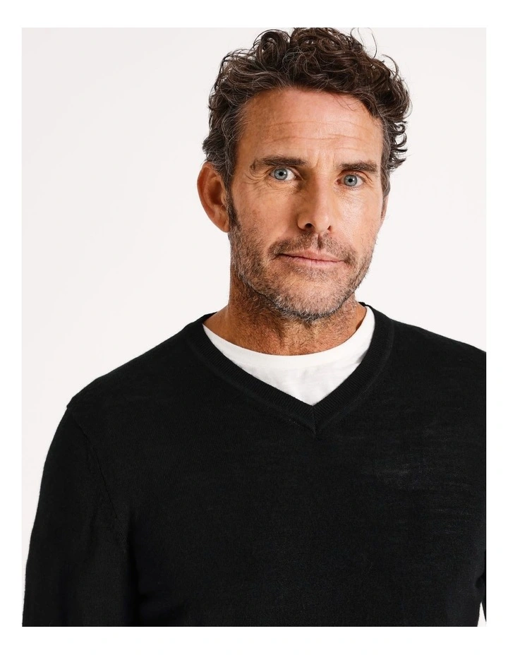 Australian Merino V-Neck Knit in Black