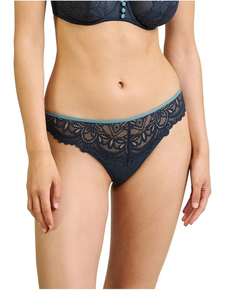 Lyse High Cut Cheeky Lace Tanga Brief in Blue