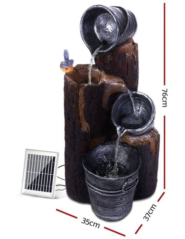 Solar Water Feature with LED Lights 3-Tier Buckets in Multi