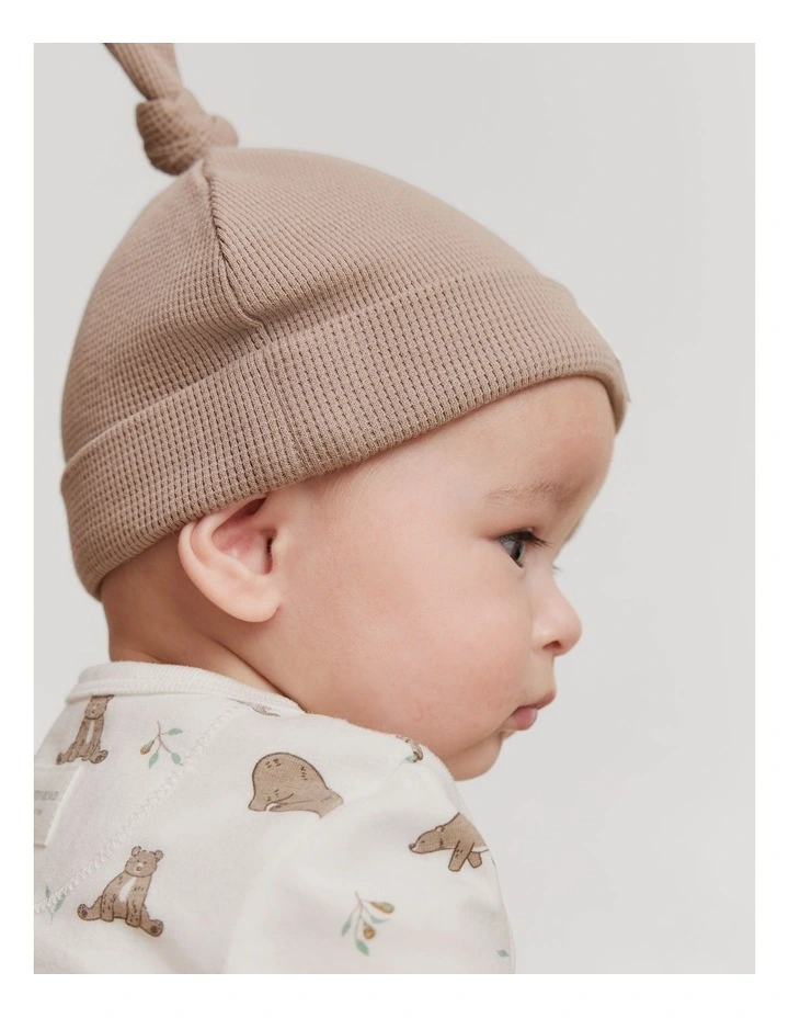 Organically Grown Cotton Waffle Beanie in Mushroom