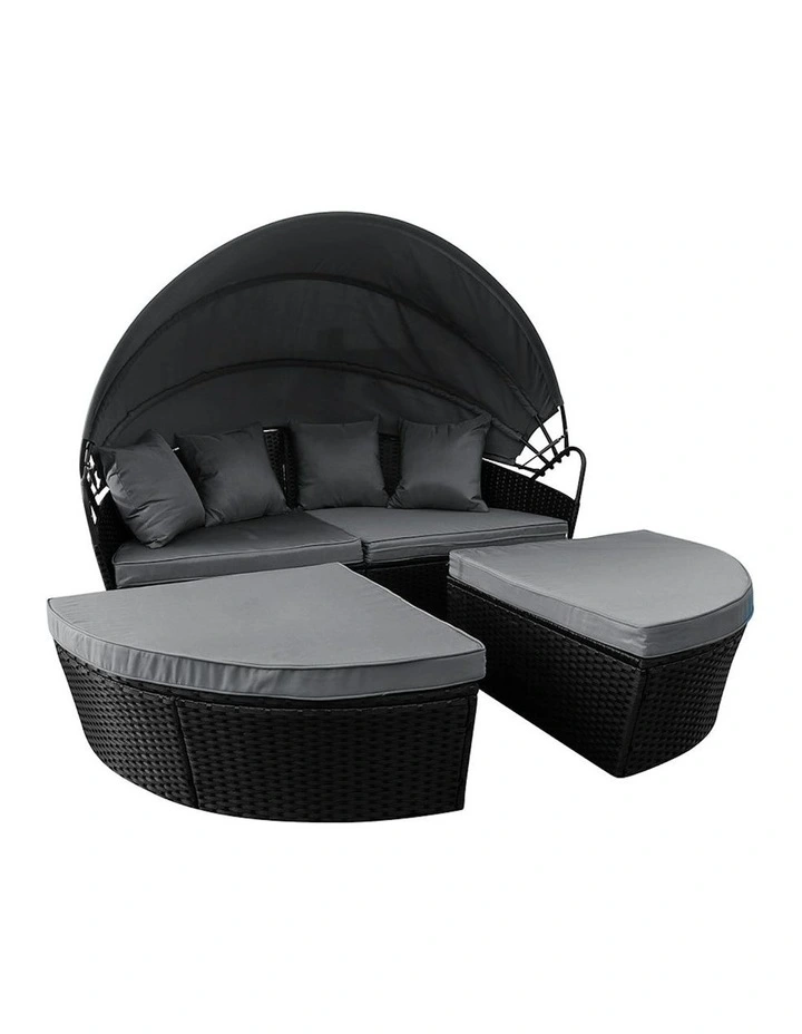 Day Outdoor Sun Lounge Wicker Bed Sofa Round 3 Pieces in Black