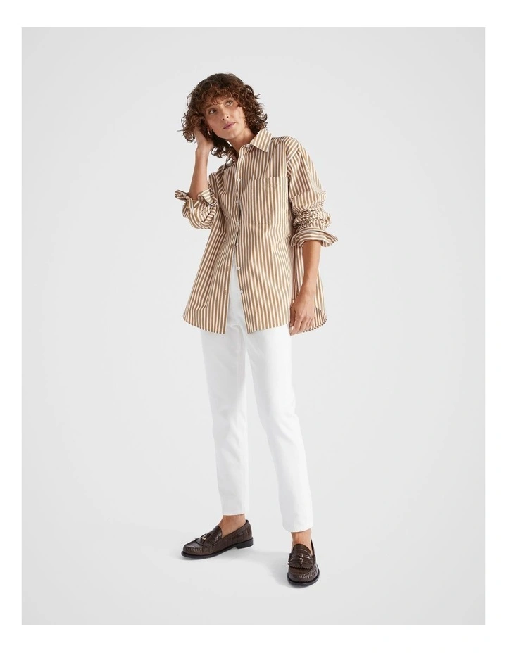 Poplin Pocket Front Shirt in Honey Gold Stripe