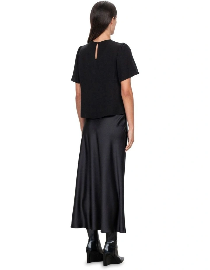 Drapey Satin Bias Skirt in Black