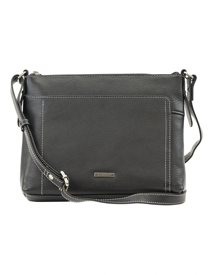 Tracks Black Zip Top Crossbody Bag In Black