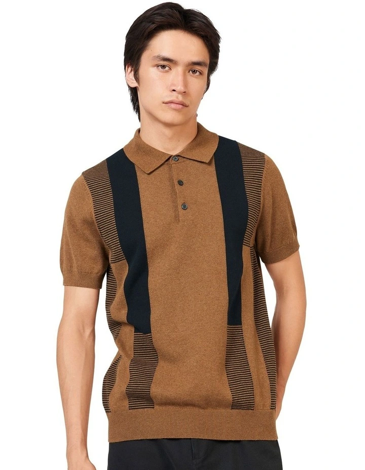 Intarsia Stripe Polo in Orange