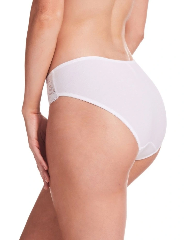 Lace Stretch Cotton Hicut Brief in White
