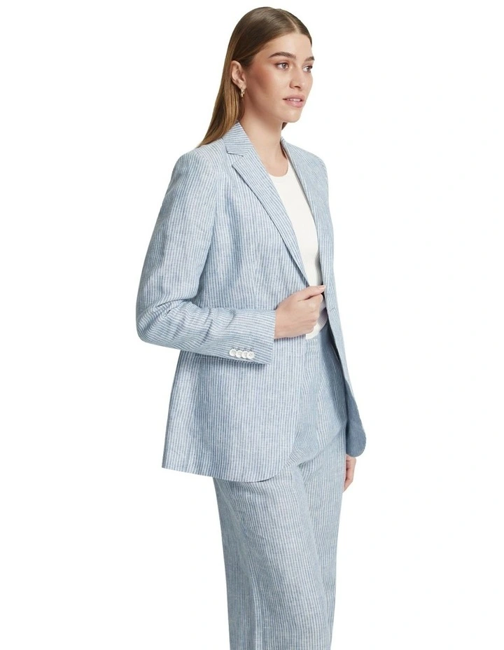 Lola Linen Stripe Jacket in Light Blue