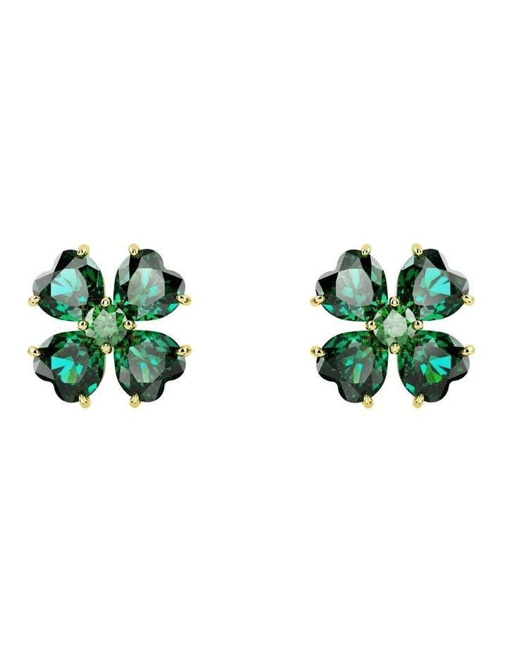 Idyllia Stud Earrings Clover Gold-Tone Plated in Green