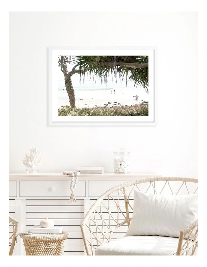 Australian Made Noosa Under Palms Art Print A2 in White Frame