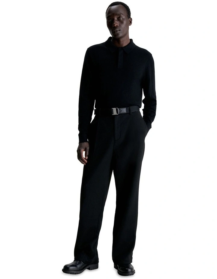 Merino Knit Polo Shirt in Black
