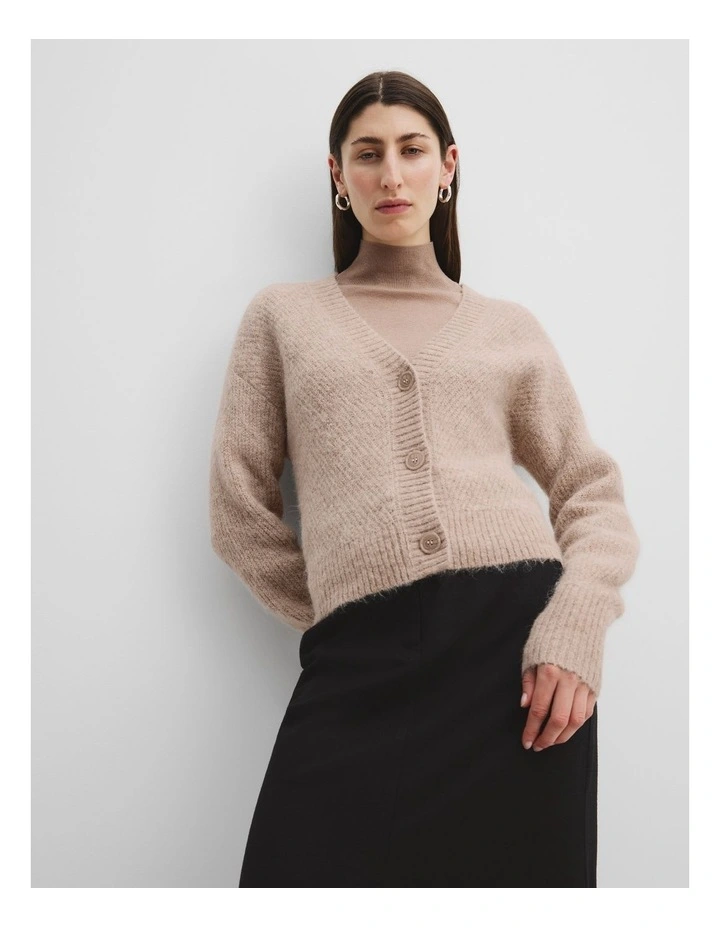Brushed Crop Cardigan in Dune Marle