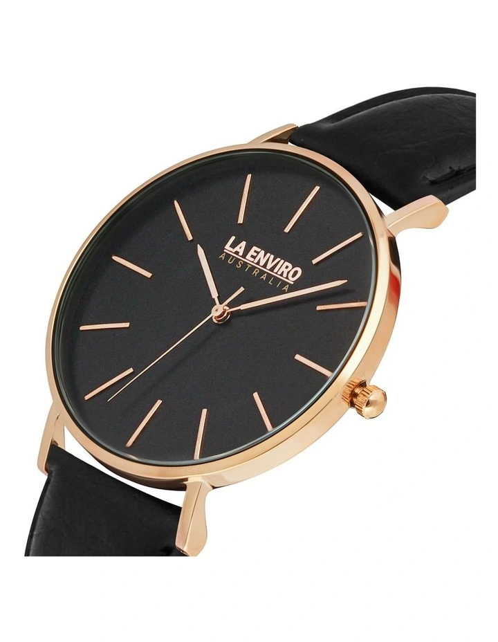 Pineapple Leather Rose Gold Black Strap Tierra 40mm Watch
