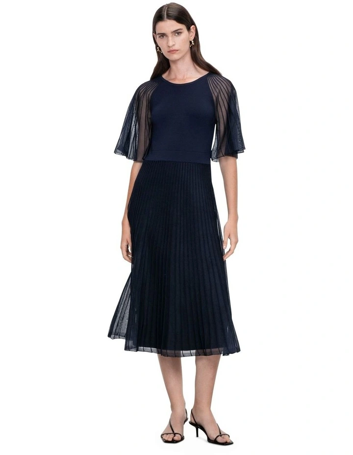 Sheer Sleeve And Skirt Knit Dress in Ink