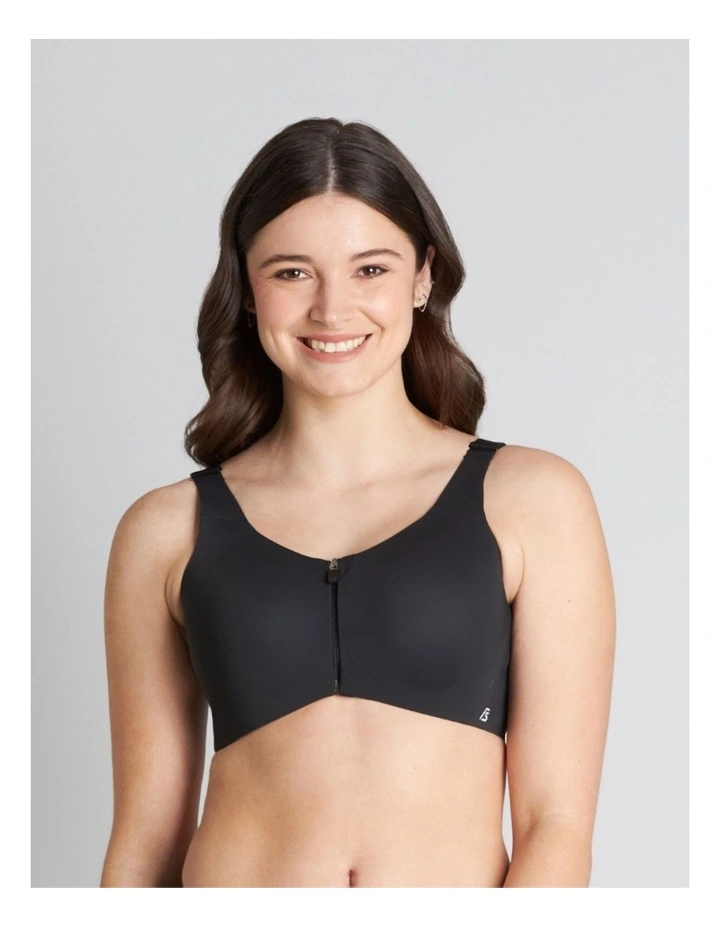 Motion Zip Front Sports Bra in Black