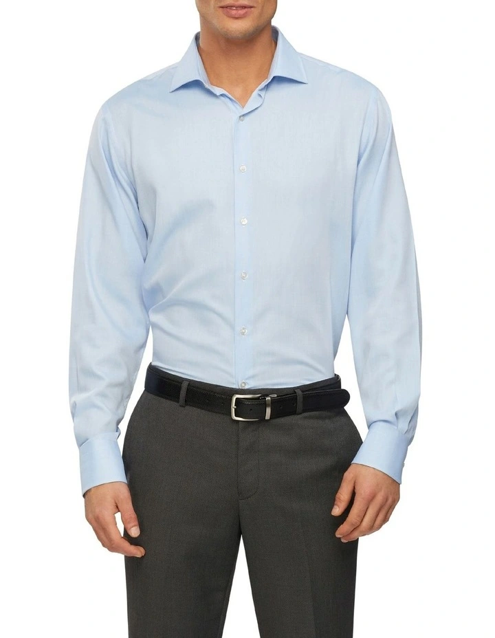 Wash N Wear Plain Euro Long Sleeve Business Shirt in Blue