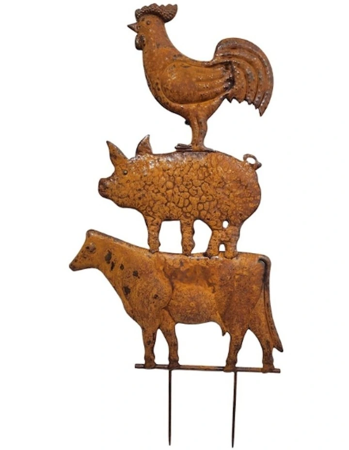 Farm Animal Tower Garden Stake in Rust