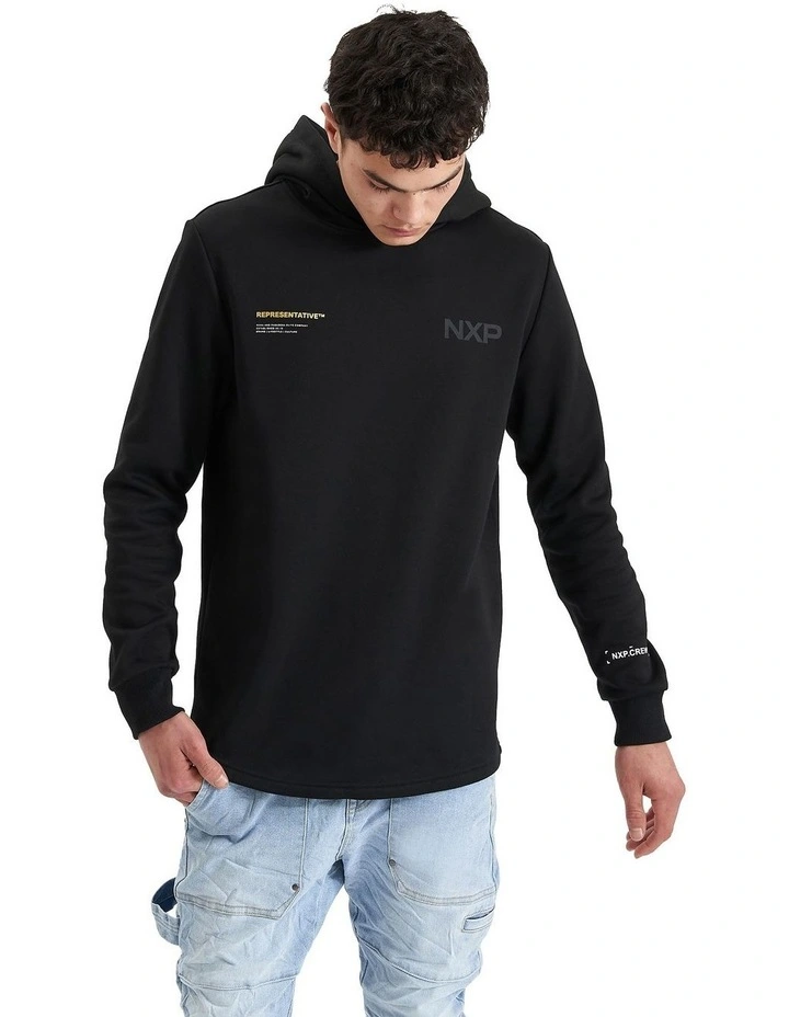 Spire Hooded Dual Curved Sweater in Black