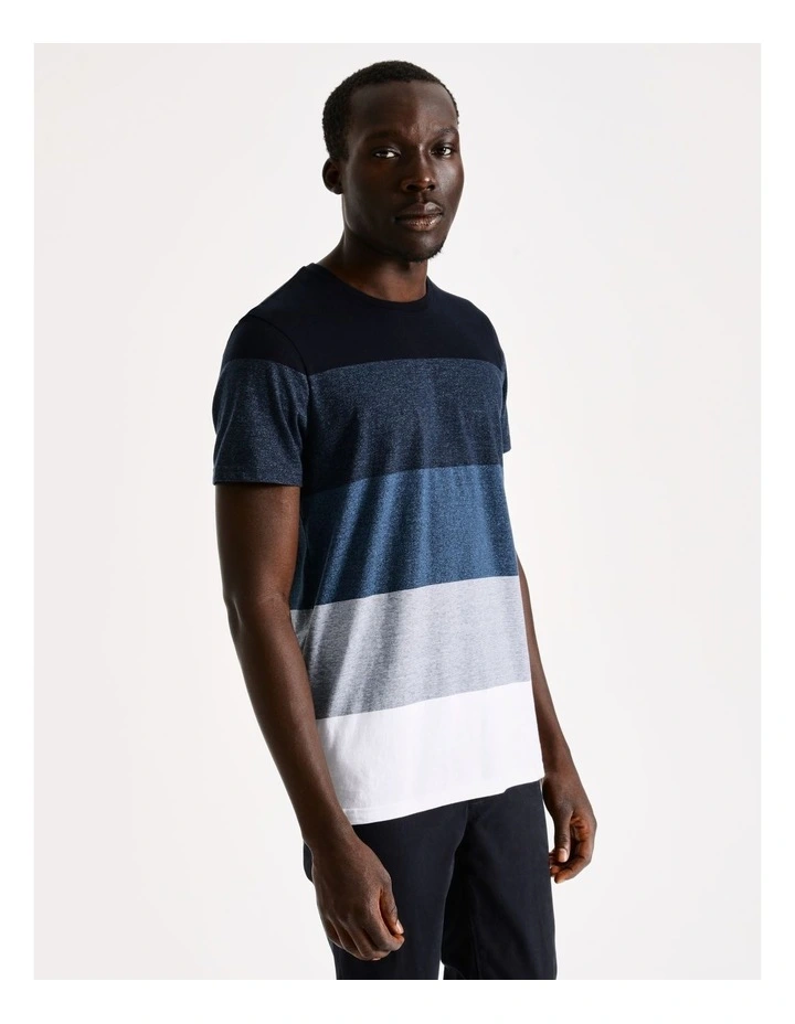 Sahara Block Stripe Slim Fit Tee in Navy