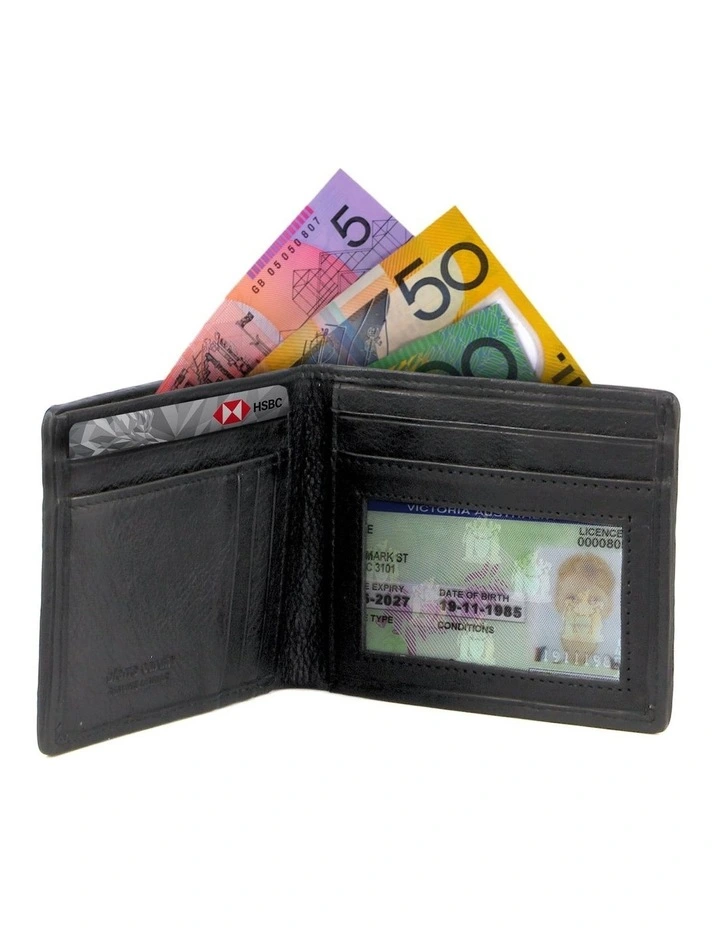 Woven Embossed Leather Bi-Fold Wallet in Black