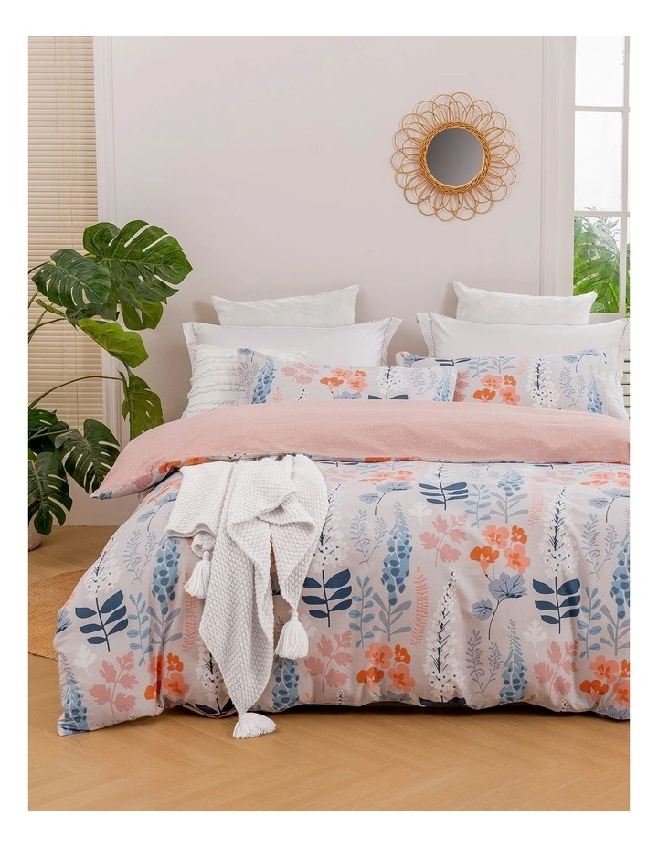 English Garden Cotton Reversible Quilt Cover Set in Pink