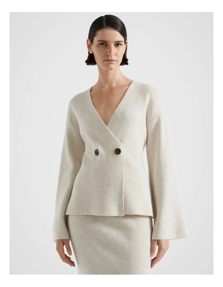 Structured Knit Cardigan in Oat Marle