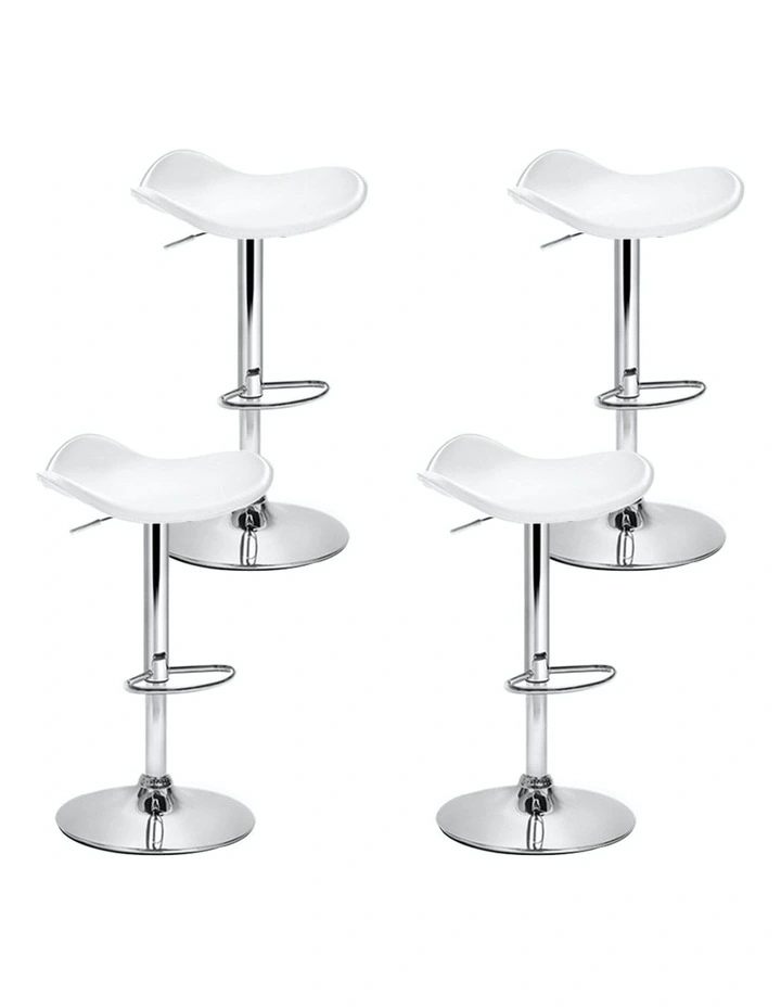 Leather 4x Bar Stools Swivel Kitchen Chair in White
