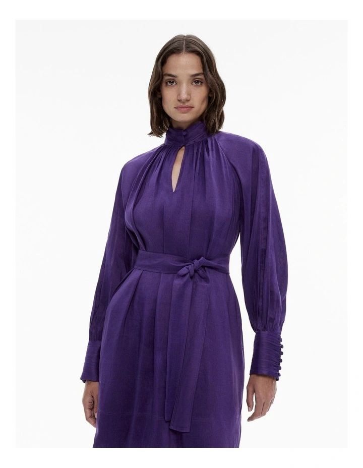 Silk Linen High-neck Mini in Royal Purple